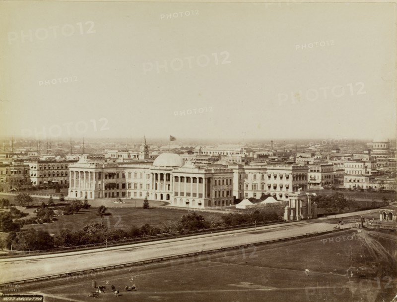 Government House, Calcutta. View of the Government House in Kolkata, taken from the Ochterlony Monument. Calcutta (Kolkata), India, circa 1880. Kolkata, West Bengal, India, Southern Asia, Asia.