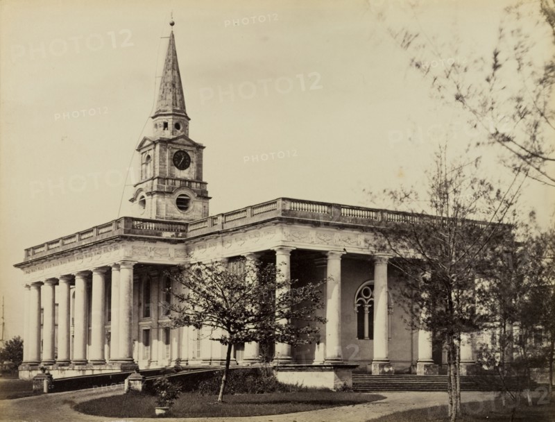 St John's Church, Calcutta. View of St John's Anglican Church, the site where Job Charnock, reputed founder of Calcutta (Kolkata), is buried. Calcutta (Kolkata), India, circa 1870. Kolkata, West Bengal, India, Southern Asia, Asia.