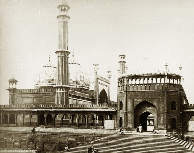 The Jama Masjid, Delhi. Exterior view of the Jama Masjid mosque, one of the largest mosques in India, built during the mid-seventeenth century. Delhi, India, circa 1885. Delhi, Delhi, India, Southern Asia, Asia.