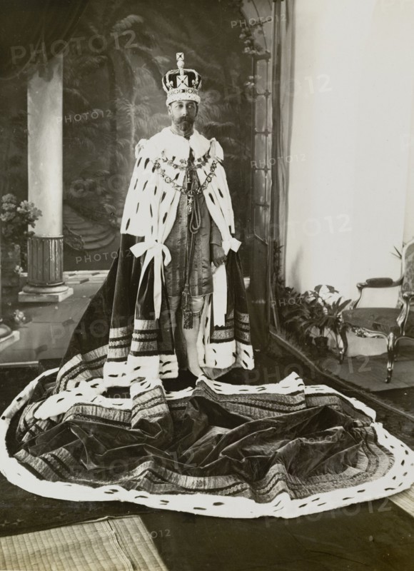 Portrait of King George V, 1911. Portrait of King George V (r.1910-36), dressed in his ceremonial robes and crown for the Coronation Durbar. Delhi, India, 12 December 1911. Delhi, Delhi, India, Southern Asia, Asia.