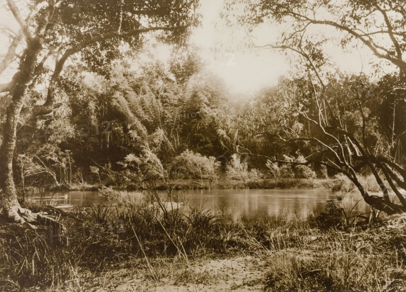 Point of attempted escape. The crossing point in the Kabani River where a wild herd of elephants, captured in the Kakankota Forests by the Maharajah of Mysore's hunting party, attempted a last, but unsuccessful, break for freedom. Karnataka, India, 1909., Karnataka, India, Southern Asia, Asia.