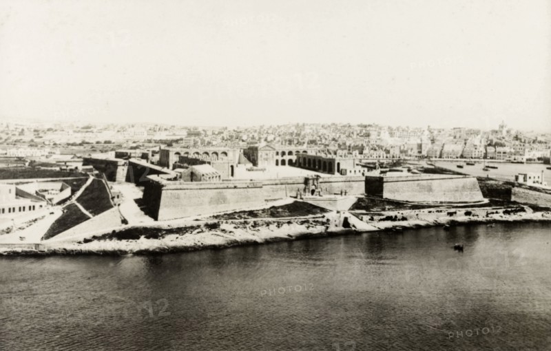 Fort Manoel, Malta. View of Fort Manoel, a 'star' fort located on Malta's Manoel Island in the Mediterranean Sea. Malta, circa 1900. Manoel Island, Malta, Malta, Central Europe, Europe .