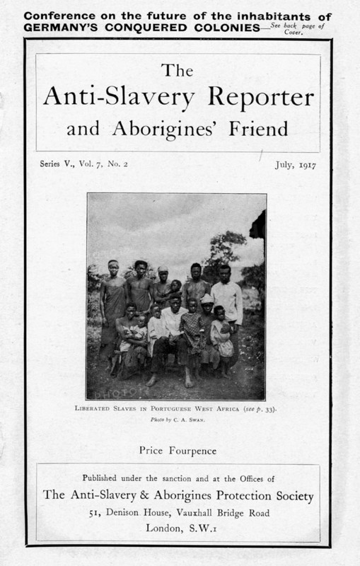 Anti Slavery Reporter', July 1917. Front cover of the 'Anti-Slavery Reporter and Aborigine's Friend', a magazine established in 1825 that campaigned vigorously for the abolition of slavery throughout the world. England, July 1917. England (United Kingdom), Western Europe, Europe .