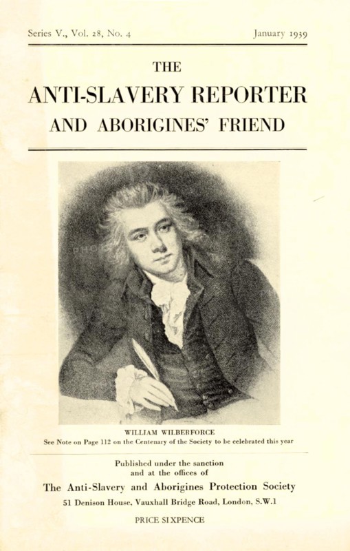 Anti Slavery Reporter', January 1939. Front cover of the 'Anti-Slavery Reporter and Aborigine's Friend', a magazine established in 1825 that campaigned vigorously for the abolition of slavery throughout the world. England, January 1939. England (United Kingdom), Western Europe, Europe .