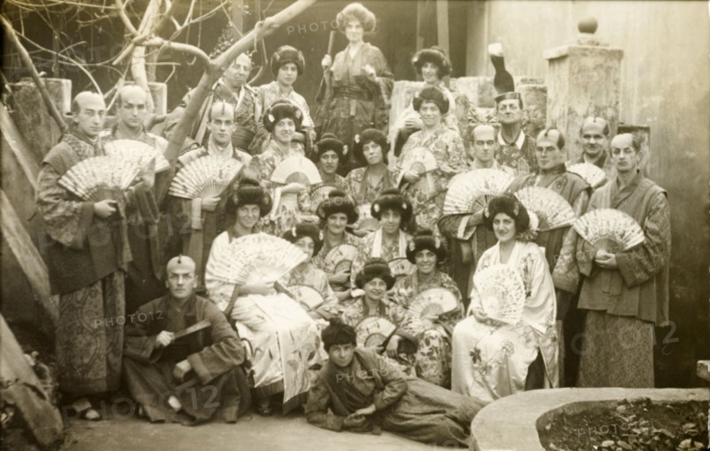Cast of 'The Mikado', 1926. Members of the Gibraltar Operatic & Dramatic Society pose in full costume following a performance of 'The Mikado', a comic opera written by Gilbert and Sullivan in 1885. Gibraltar, November 1926. Gibraltar, Gibraltar, Gibraltar, Mediterranean, Europe .