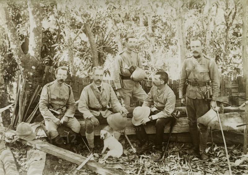 General Wolseley at Kyaing-Kwintaung. General George Wolseley and other senior British Army officers pose for the camera inside the captured Kyaing-Kwintaung stockade. The stronghold was seized from the Saopha of Wuntho and his rebel supporters, who opposed British attempts to annex areas of Burma (Myanmar). Sagaing, Burma (Myanmar), 1891., Sagaing, Burma (Myanmar), South East Asia, Asia.