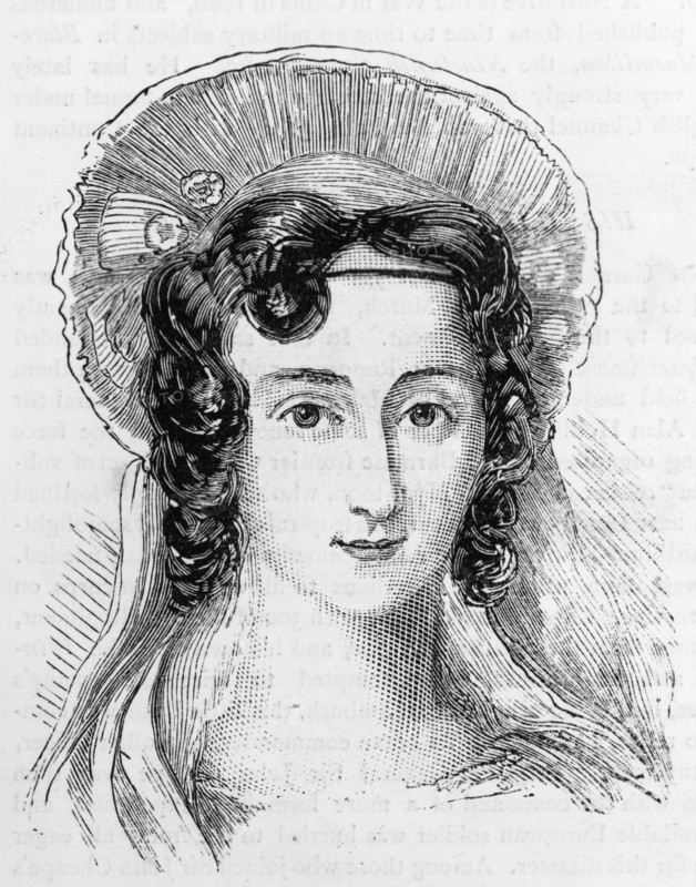 Portrait of Frances Anne Wolseley. An illustration taken from 'The Graphic' newspaper in 1882, depicts Frances Anne Wolseley in her youth. This portrait and another featuring Frances' husband, Major Garnet Joseph Wolseley, accompanied an article about the couple's son, First Viscount Garnet Wolseley (1833-1913). United Kingdom, circa 1840. England (United Kingdom), Western Europe, Europe .