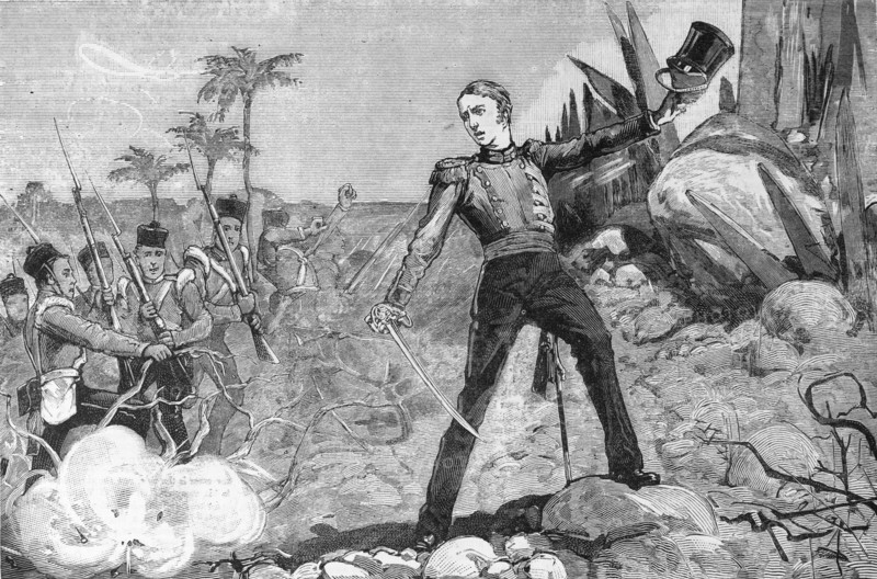 Viscount Wolseley storms a Burmese stronghold. A young Viscount Wolseley storms the rebel stronghold of Myat-Toon during the Second Burmese War (1852-3). Wolseley was severely injured during the offensive, and after receiving a war medal for his efforts, was promoted to the position of Lieutenant and invalided home. Near Donubyu, Burma (Myanmar), February 1853. Donybyu, Ayeyarwady, Burma (Myanmar), South East Asia, Asia.