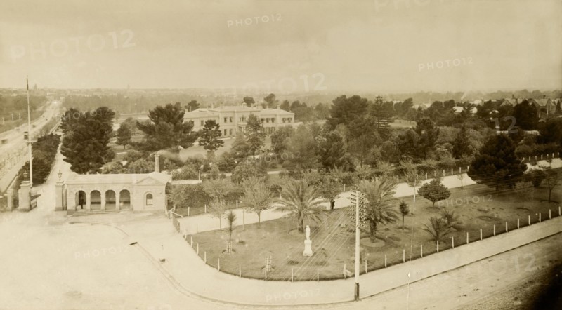 Government House, Adelaide. View of Government House surrounded by formal gardens. Adelaide, Australia, circa 1901. Adelaide, South Australia, Australia, Australia, Oceania.
