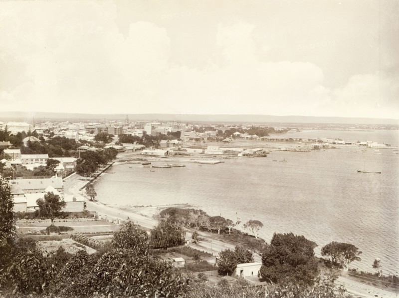 The esplanade at Perth, 1901. View of the esplanade at Perth, looking towards City Hall and the city centre. Perth, Australia, 1901. Perth, West Australia, Australia, Australia, Oceania.