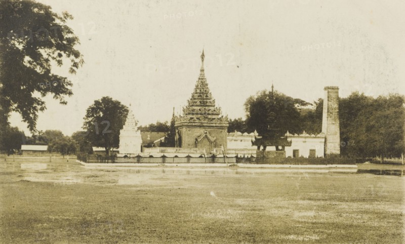 Tomb of King Mindon in Mandalay. The tomb of King Mindon, with its ornate tiered roof, situated in the royal palace compound at Mandalay. Mandalay, Burma (Myanmar), circa 1920. Mandalay, Mandalay, Burma (Myanmar), South East Asia, Asia.