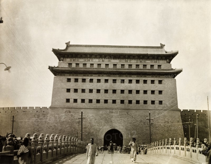 Guardhouse at Chien Men Gate, Peking. The guardhouse at Chien Men Gate, a fortified complex in the city of Peking. An example of typical Hakka architecture, the guardhouse features one entrance with no windows at ground level. Peking (Beijing), China, circa 1910. Beijing, Beijing, China, People's Republic of, Eastern Asia, Asia.