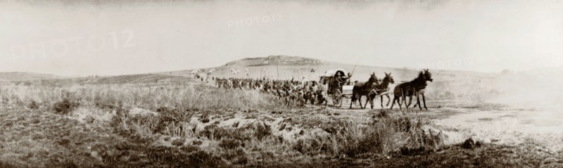 Royal entourage arriving for an ' indaba'. Labotsibeni Gwamile Mdluli, the Queen Regent of Swaziland, arrives with her entourage for an 'indaba' (council) with British officials. Near Mbabane, Swaziland, 24 August 1904. Mbabane, Hhohho, Swaziland, Southern Africa, Africa.