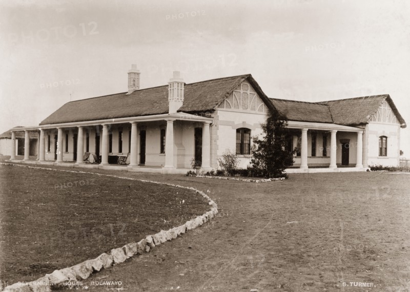 Government House in Bulawayo. View of Government House in Bulawayo, a single-storey stone building with a colonaded veranda. Bulawayo, Rhodesia (Zimbabwe), 1897. Bulawayo, Matabeleland North, Zimbabwe, Southern Africa, Africa.