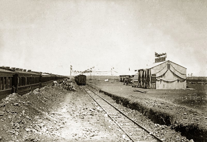 The Mafeking to Bulawayo railway. The Mafeking to Bulawayo railway line, pictured shortly before its official opening ceremony. The arrival of the railway at Bulawayo was speeded up following the Matabele (Ndebele) rebellion of 1896-7. The line was opened by Sir Alfred Milner on 4 November 1897. Bulawayo, Rhodesia (Zimbabwe), circa October 1897. Bulawayo, Matabeleland North, Zimbabwe, Southern Africa, Africa.