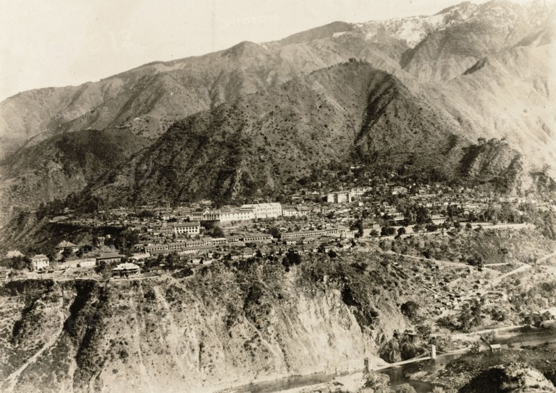 Chamba in the Himalayan Mountains. View of the city of Chamba, nestled in the foothills of the Himalayan Mountains. Chamba, Simla Hill States (Himachal Pradesh), India, circa 22 April 1920. Chamba, Himachal Pradesh, India, Southern Asia, Asia.