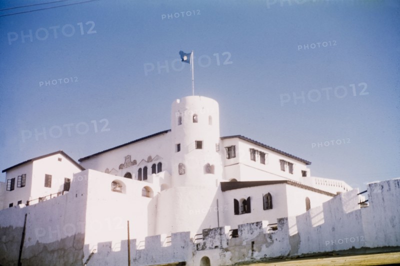 Elmina Castle, Ghana. View of the north-east end of Elmina Castle. Emlina, Ghana, circa 1959. Elmina, Central (Ghana), Ghana, Western Africa, Africa.