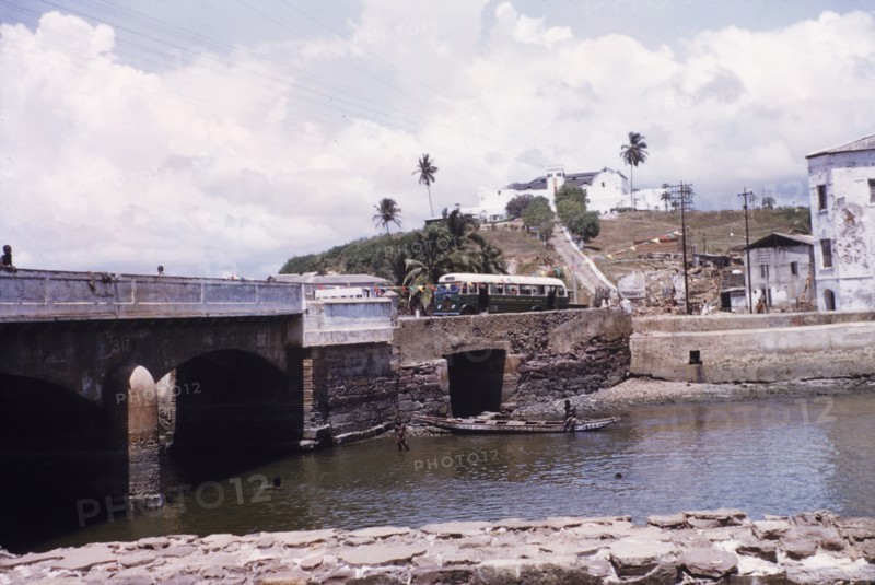 Fort St Jago in Elmina, Ghana. View of Fort St Jago, originally built by Portuguese colonists as a chapel on a hilltop overlooking Elmina Castle. Elmina, Ghana, circa 1959. Elmina, Central (Ghana), Ghana, Western Africa, Africa.