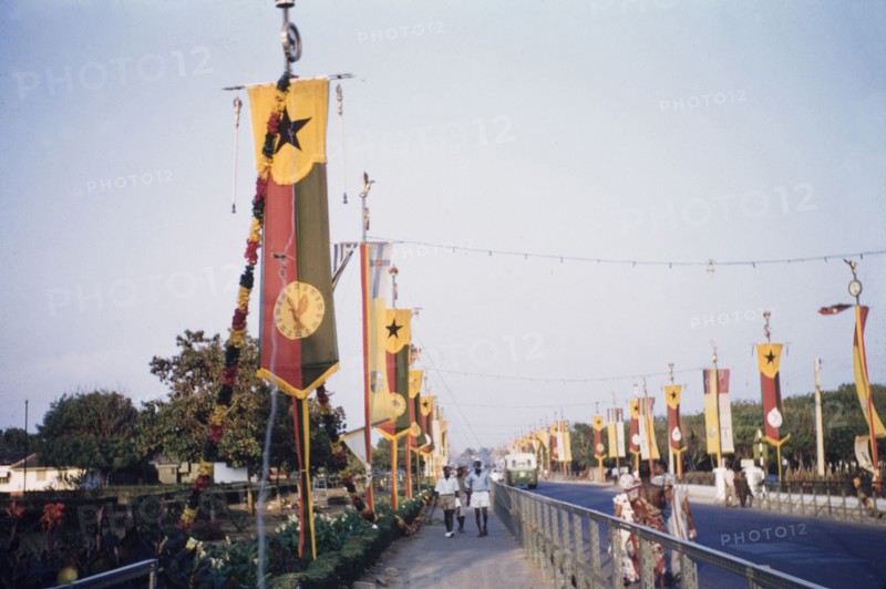 Third anniversary of Ghanaian independence. Street decorations on High Street commemorate the third anniversary of Ghanaian independence. Accra, Ghana, circa March 1960. Accra, East (Ghana), Ghana, Western Africa, Africa.