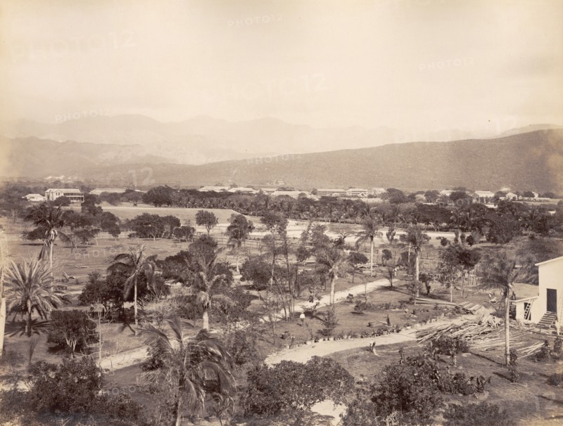 View from the Great Exhibition Building, Jamaica. View taken from the dome of the Great Exhibition Building. Jamaica, circa 1891. Jamaica, Caribbean, North America .