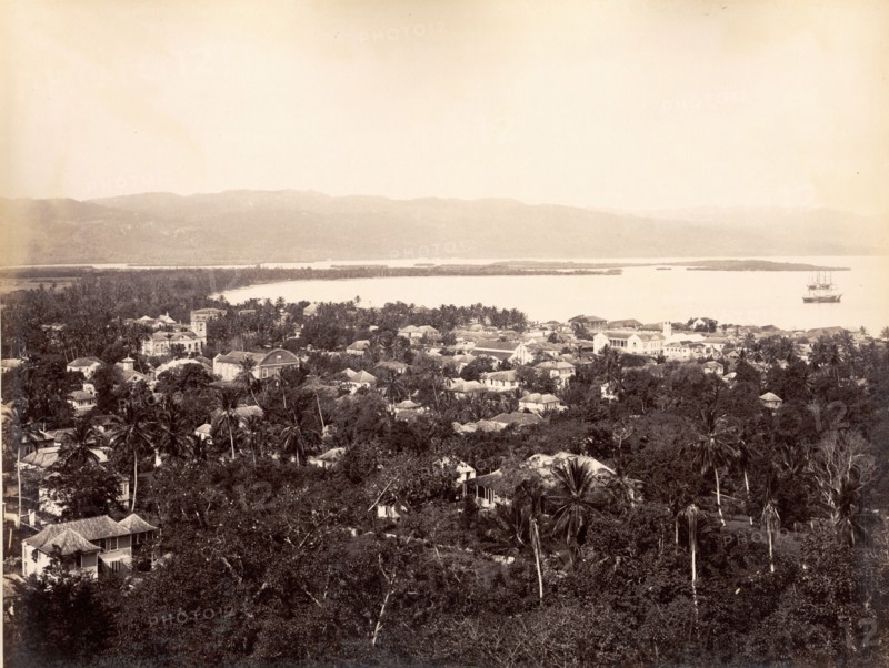 Montego Bay, Jamaica . View across Montego Bay. Montego Bay, Jamaica, circa 1891. Montego Bay, St James (Jamaica), Jamaica, Caribbean, North America .