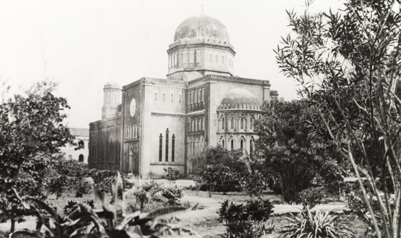 Mombasa Cathedral, circa 1910. Exterior view of Mombasa Cathedral, featuring a domed transept tower and an apse projecting from its west end. Mombasa, Kenya, circa 1910. Mombasa, Coast, Kenya, Eastern Africa, Africa.