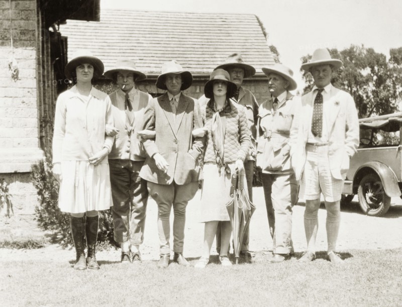 Evelyn Waugh and friends visit the Kakamega goldfields. Evelyn Waugh (1903-1966) (far right) poses for a group portrait with companions during a trip to the Kakamega gold fields. Kakamega, Kenya, circa 1930. Kakamega, West (Kenya), Kenya, Eastern Africa, Africa.