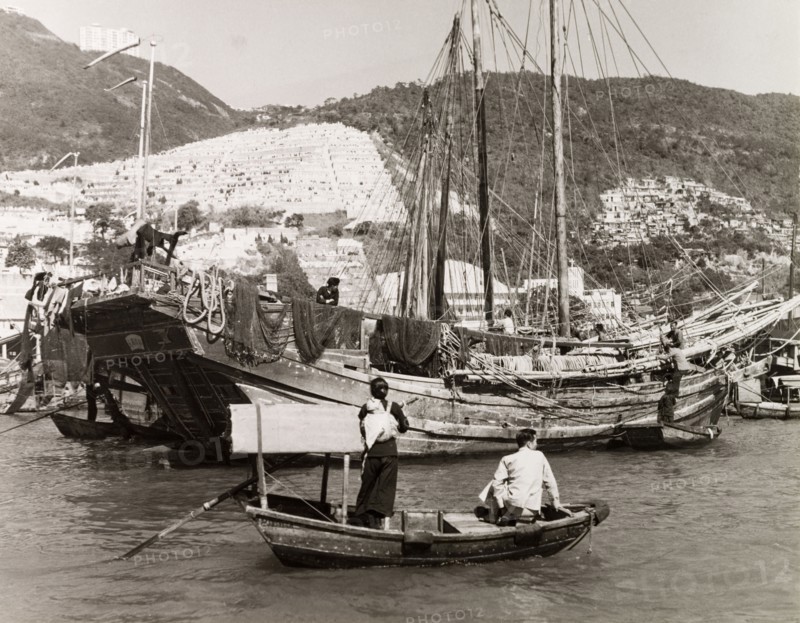 A junk in Aberdeen Harbour. A large junk is moored in Aberdeen Harbour. Aberdeen, Hong Kong, China, 1963. Aberdeen, Hong Kong, China, People's Republic of, Eastern Asia, Asia.