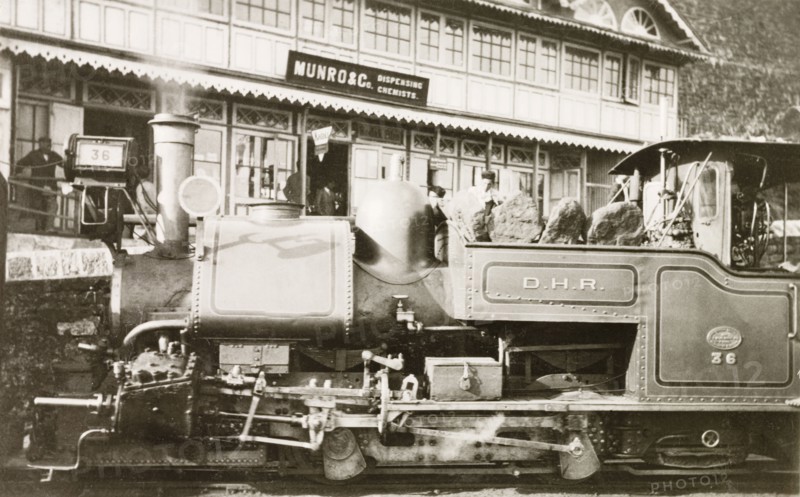 Steam train at Darjeeling station. A steam locomotive stops at Darjeeling station on the Darjeeling Himalayan Railway. Darjeeling, India, April 1935. Darjeeling, West Bengal, India, Southern Asia, Asia.