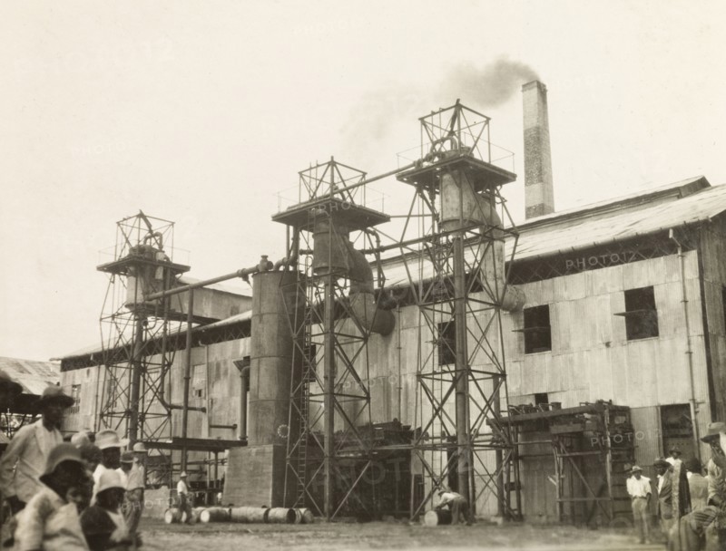 Sugar processing factory. A sugar processing factory on a sugar plantation. Trinidad and Tobago, circa 1931., Trinidad and Tobago, Trinidad and Tobago, Caribbean, North America .