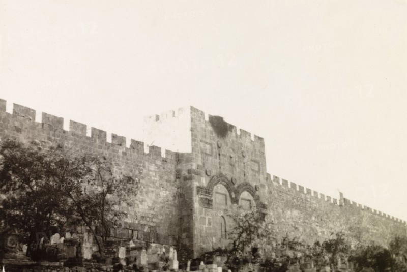 The Golden Gate, Jerusalem. View of the Golden Gate on the eastern section of Jerusalem's old city walls. Jerusalem, British Mandate of Palestine (Israel), circa 1942. Jerusalem, Jerusalem, Israel, Middle East, Asia.
