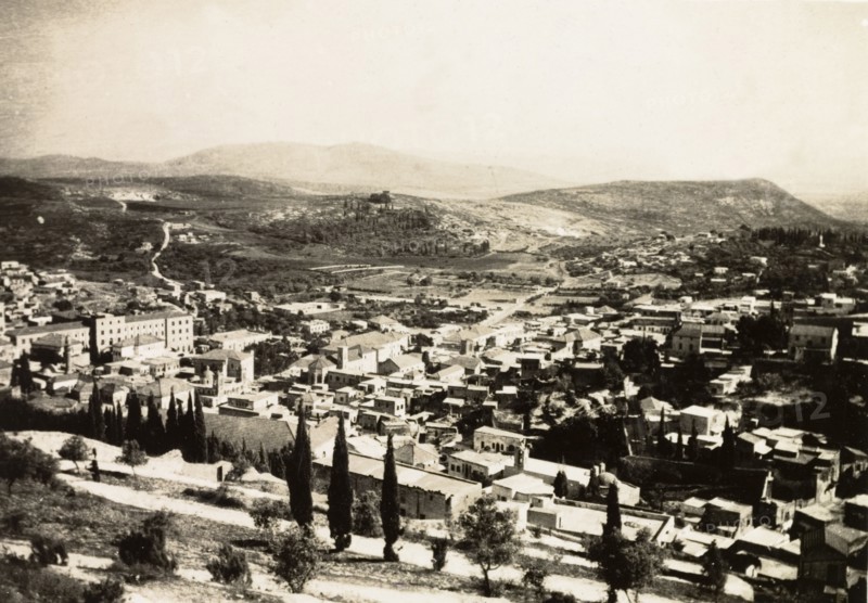 Jerusalem . View across the city of Jerusalem to the Judean Mountains. Jerusalem, British Mandate of Palestine (Israel), circa 1942. Jerusalem, Jerusalem, Israel, Middle East, Asia.