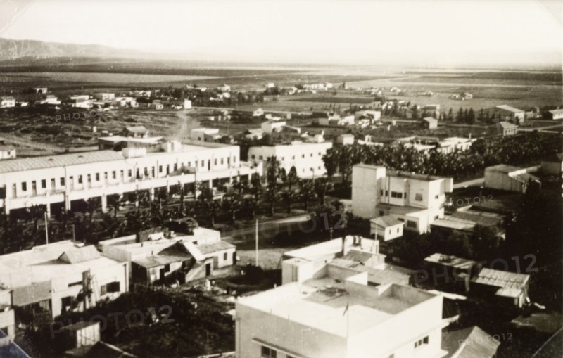 Afula, Israel. View over the main shopping district in the city of Afula. Afula, British Mandate of Palestine (Israel), circa 1942. Afula, North (Israel), Israel, Middle East, Asia.
