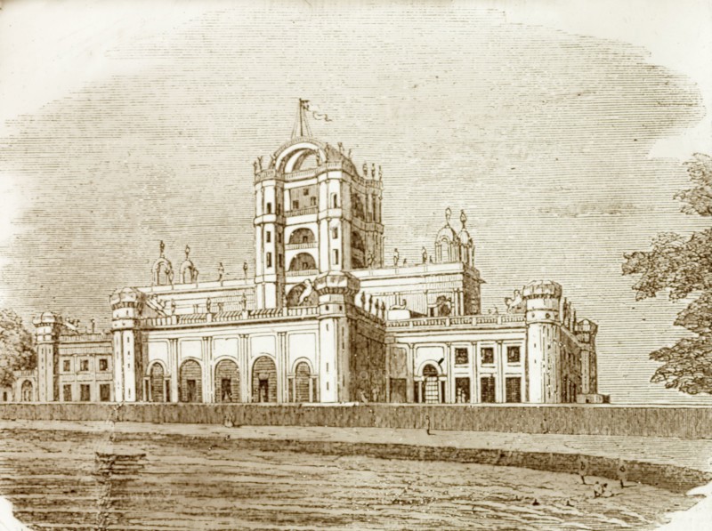 La Martiniere College, Lucknow. An illustration of La Martiniere College in Lucknow, a prestigious school founded by Major General Claude Martin in the early 19th century. 64 staff and pupils of the college were listed on the Indian Mutiny Medal Roll (British Forces) for their conduct and assistance in defending the British Residency at Lucknow during the Indian Mutiny and Rebellion (1857-58). Lucknow, North Western Provinces (Uttar Pradesh), India, circa 1857. Lucknow, Uttar Pradesh, India, Southern Asia, Asia.