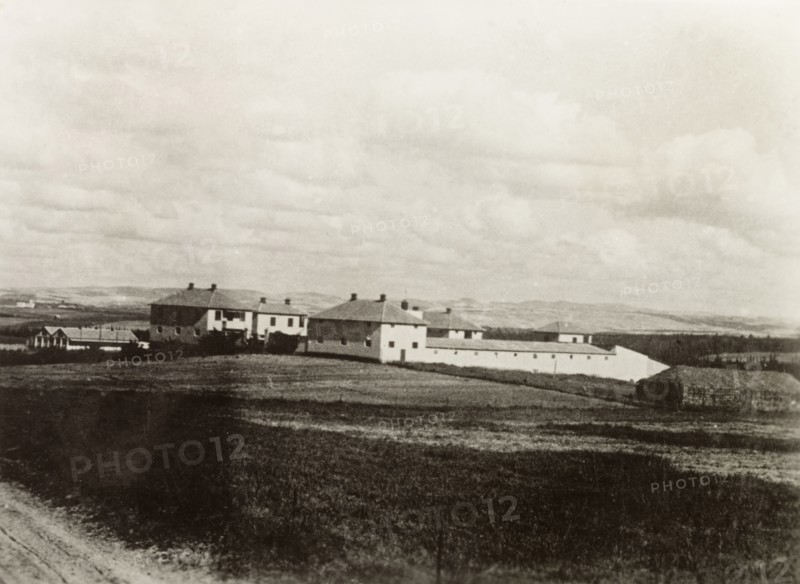 A Jewish 'kibbutz' . The buildings of a Jewish 'kibbutz' or intentional community. British Mandate of Palestine (Middle East), circa 1938., Middle East, Asia.