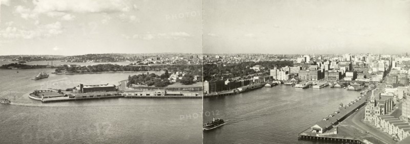 View over Port Jackson and Sydney. View over Port Jackson and the city of Sydney, taken from Sydney Harbour Bridge. Sydney, Australia, 1940. Sydney, New South Wales, Australia, Australia, Oceania.