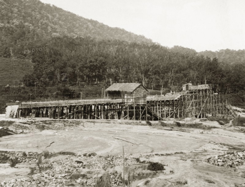 A tin mine, British Malaya. A typical Malaysian tin mine. Perak, British Malaya (Malaysia), 1940., Perak, Malaysia, South East Asia, Asia.