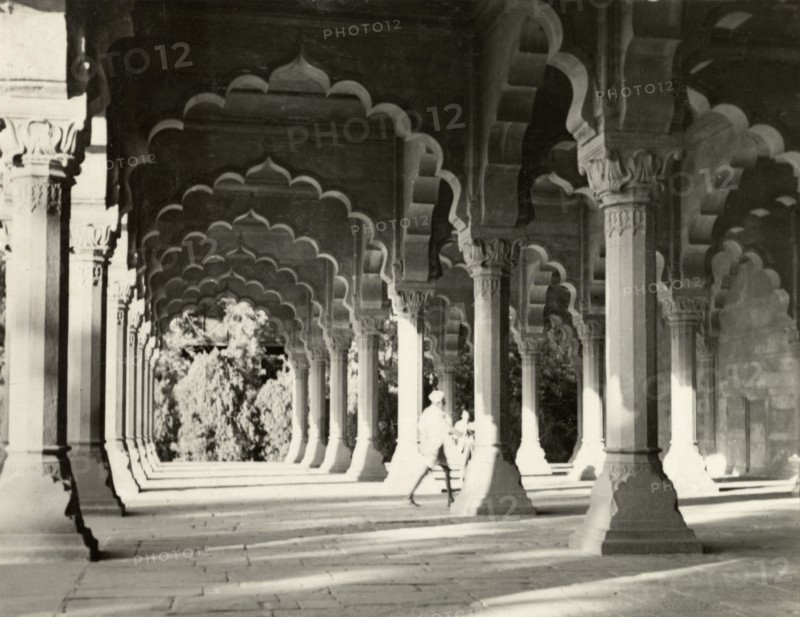 Diwan-i-Am, Dehli Fort. Interior shot of the Diwan-i-Am, a large pavilion constructed for public imperial audiences between the Emperor and his subjects at Fort Delhi. Delhi, India, 1941. Delhi, Delhi, India, Southern Asia, Asia.