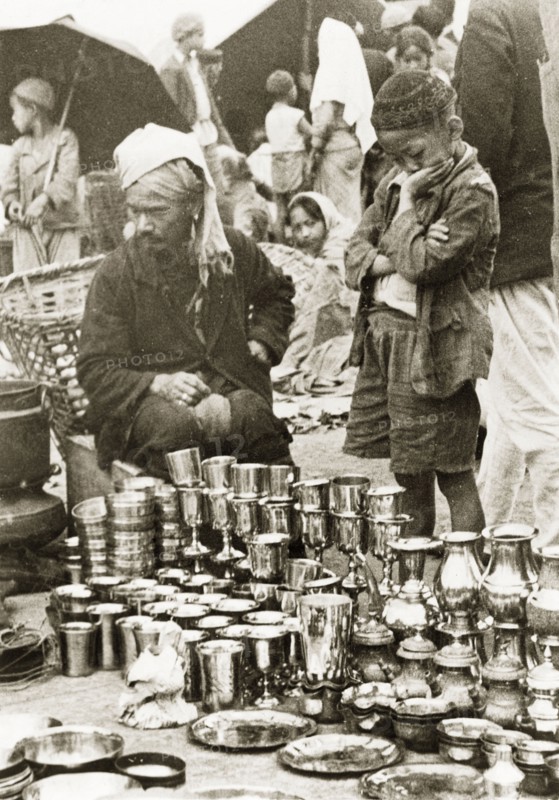Silverware stall at Darjeeling market. A silverware stall at Darjeeling market. Darjeeling, India, 1942. Darjeeling, West Bengal, India, Southern Asia, Asia.