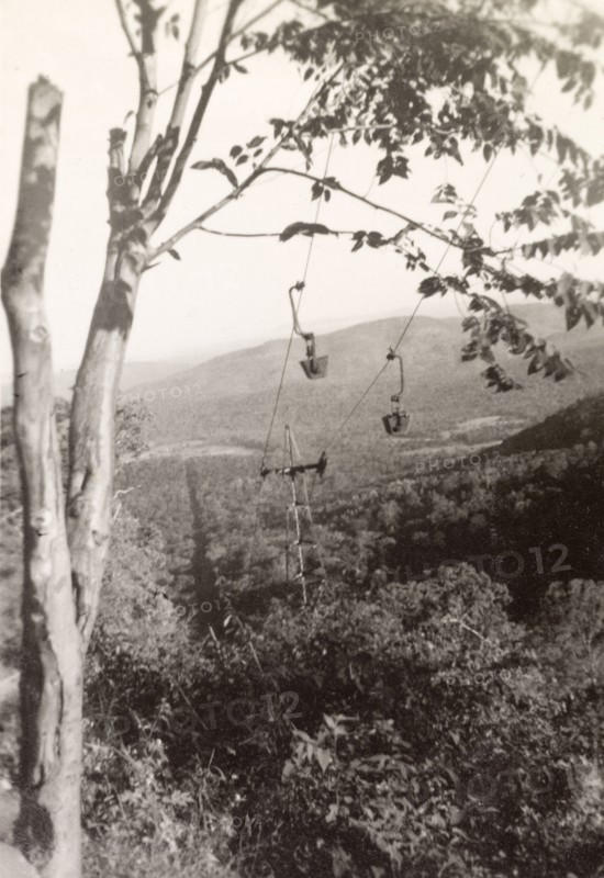 Transporting iron ore in Baba Budan Giri hills. A ropeway system transports iron ore down the forested hills of the Baba Budan Giri mountain range. Chikmagalur, Mysore State (Chikkamagaluru, Karnataka), India, 1937., Karnataka, India, Southern Asia, Asia.