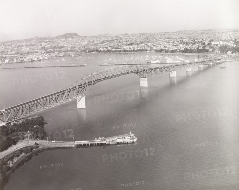 Auckland Harbour Bridge, 1966. Auckland Harbour Bridge stretches across Waitemata Harbour towards Auckland city. Auckland, New Zealand, 1966. Auckland, Auckland, New Zealand, New Zealand, Oceania.