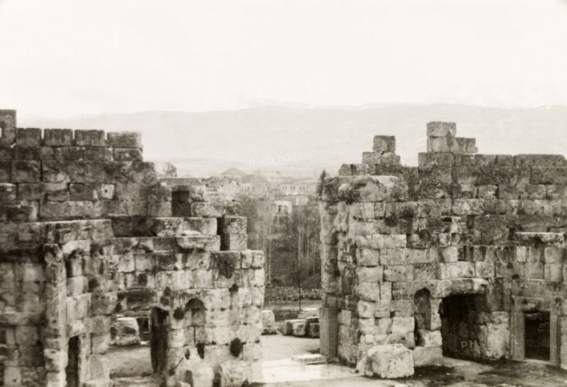 Roman ruins at Baalbek. Part of the monumental Roman ruins at Baalbek, once one of the largest colonies in the Roman Empire and originally known as Heliopolis. Baalbek, French Mandate of Lebanon (Lebanon), April 1944. Baalbek, Beqaa, Lebanon, Middle East, Asia.