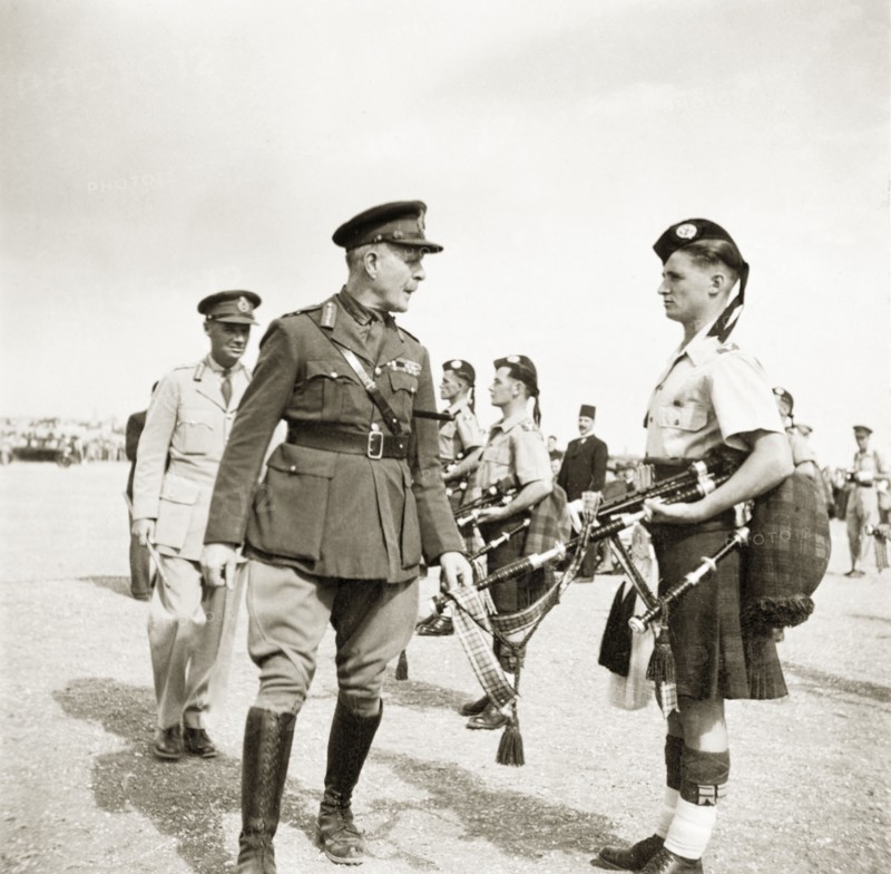 Lord Gort inspects the Royal Scots Dragoon Guards. Lord Gort, the newly appointed High Commissioner of Palestine and Transjordan, inspects a line up of Royal Scots Dragoon Guards. Probably Jerusalem, British Mandate of Palestine (Israel), 31 October 1944. Jerusalem, Jerusalem, Israel, Middle East, Asia.