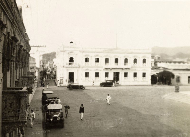 Government building, Santa Marta. View of a government building in a large city square in Santa Marta. Santa Marta, Colombia, circa 1931. Santa Marta, Colombia, Colombia, South America, South America .