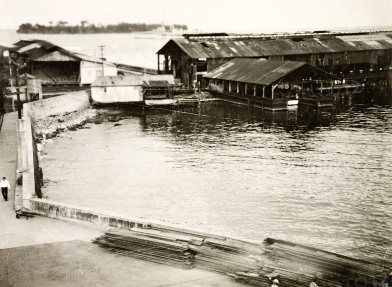 Limon harbour, circa 1931. View of the harbour and pier at Limon. Limon, Costa Rica, circa 1931. Limon, Limon, Costa Rica, Central America, North America .