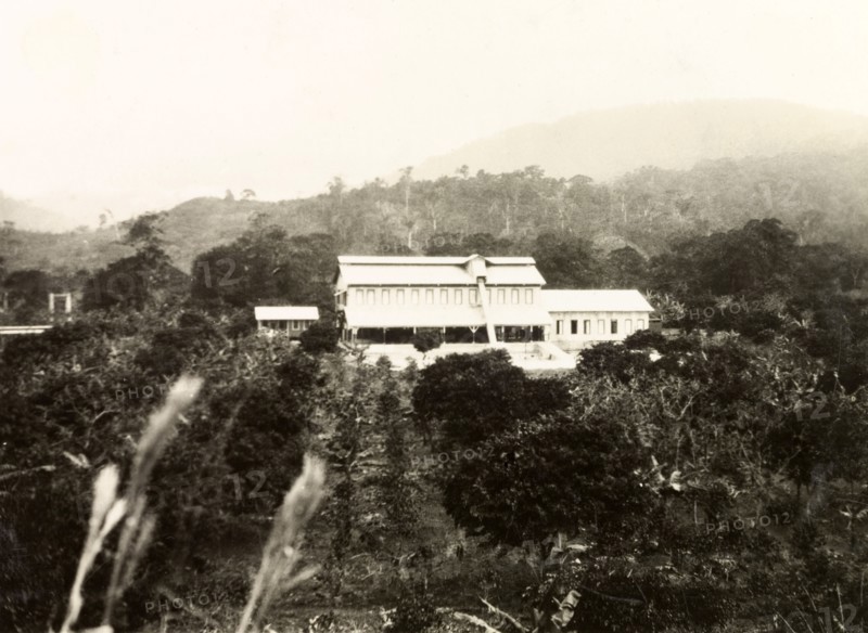 A coffee processing factory. A processing factory in the middle of a coffee plantation. Probably Costa Rica, circa 1931. Costa Rica, Central America, North America .