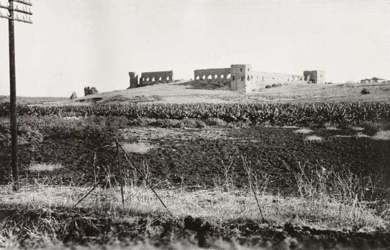 Roman ruins near Ras el Ain. The ruins of a Roman castle near Ras el Ain, taken during the Great Uprising revolt (1936-39). British Mandate of Palestine (Israel), circa 1938. Israel, Middle East, Asia.
