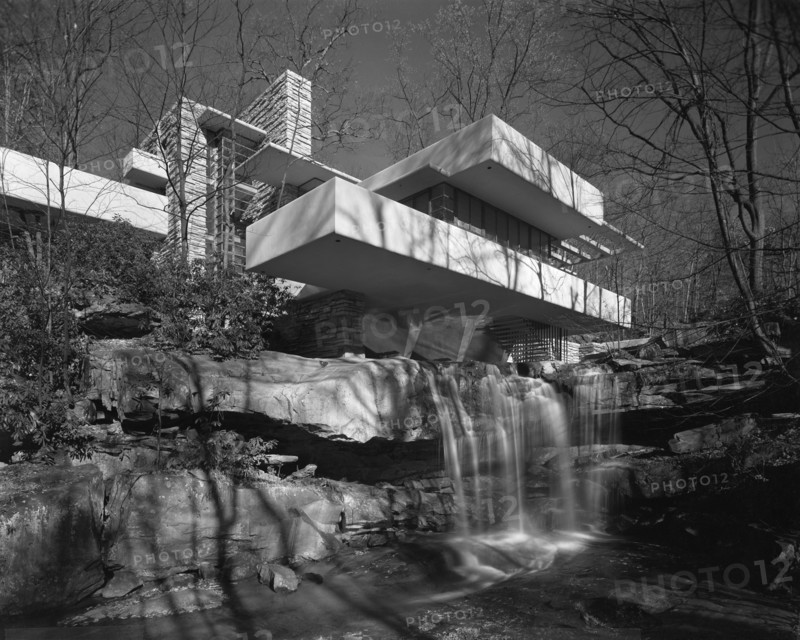 Exterior of Fallingwater (Edgar Kaufmann residence) designed by Frank Lloyd Wright 1937. Created by Hedrich-Blessing