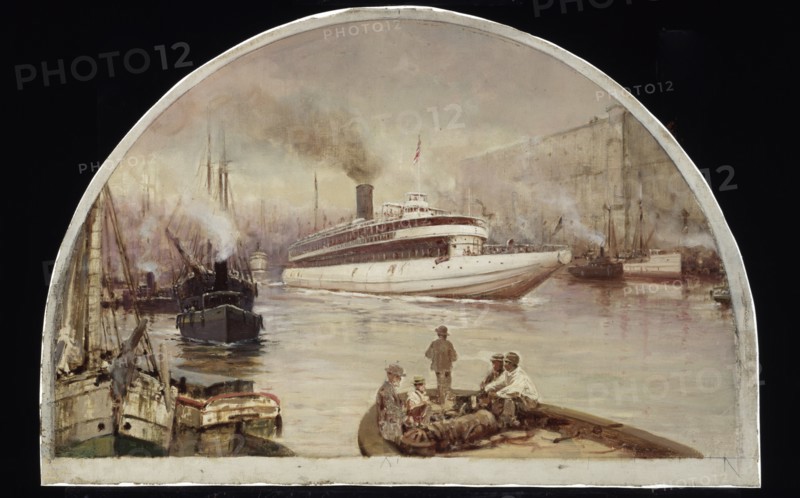 The Chicago River at Lake Street Bridge, 1900.  Created by Earle, Lawrence Carmichael, 1845-1921