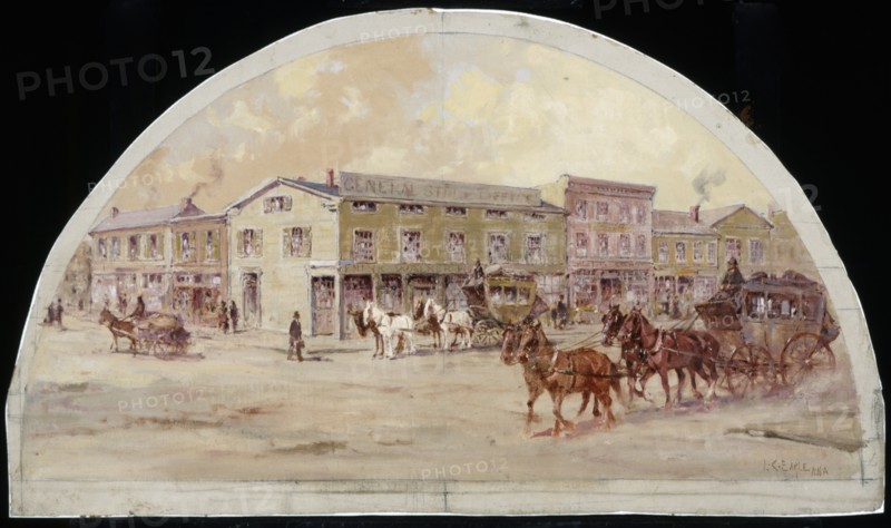 Frink and Walker's Stage Coach Office, 1850.  Created by Earle, Lawrence Carmichael, 1845-1921